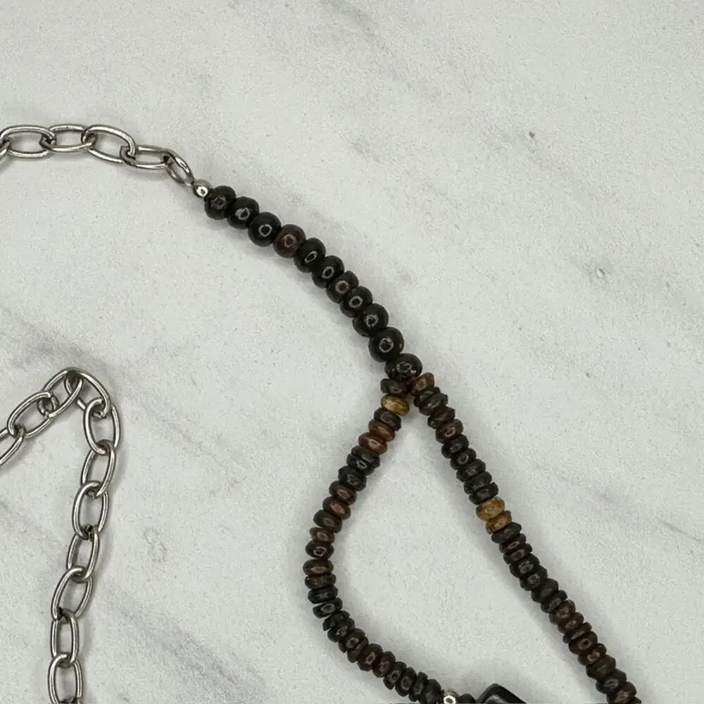 Wood Beaded Silver Tone Chain Link Belt Small/Medium (S/M) ✨